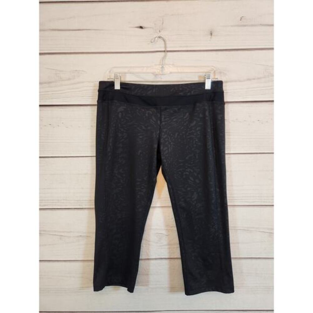 Layers Women's Black Printed Stretch Elastic Waist Capri Leggings Size Large